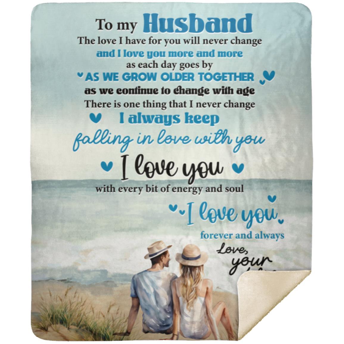 To My Husband - love your wife- blue beach- Blanket