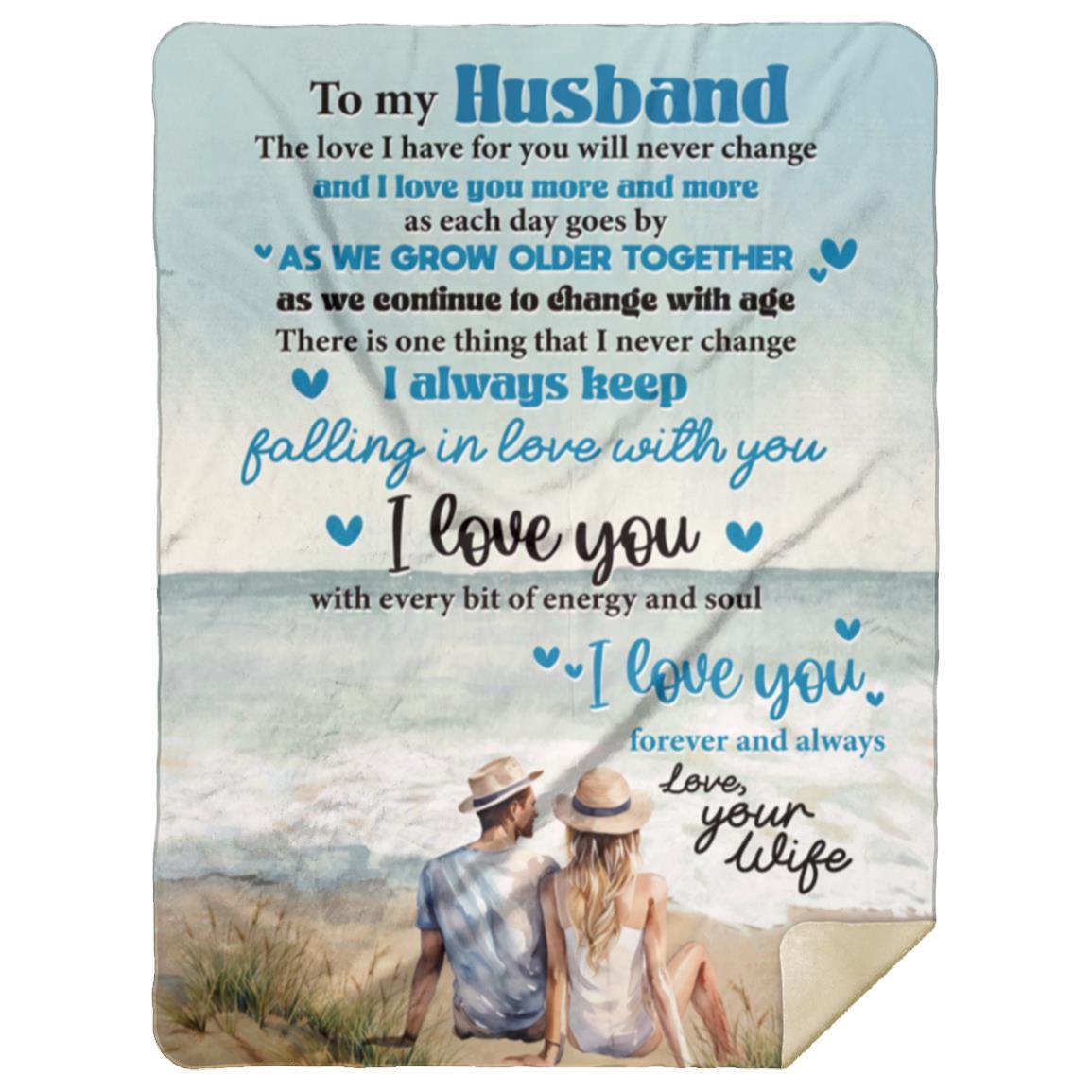 To My Husband - love your wife- blue beach- Blanket
