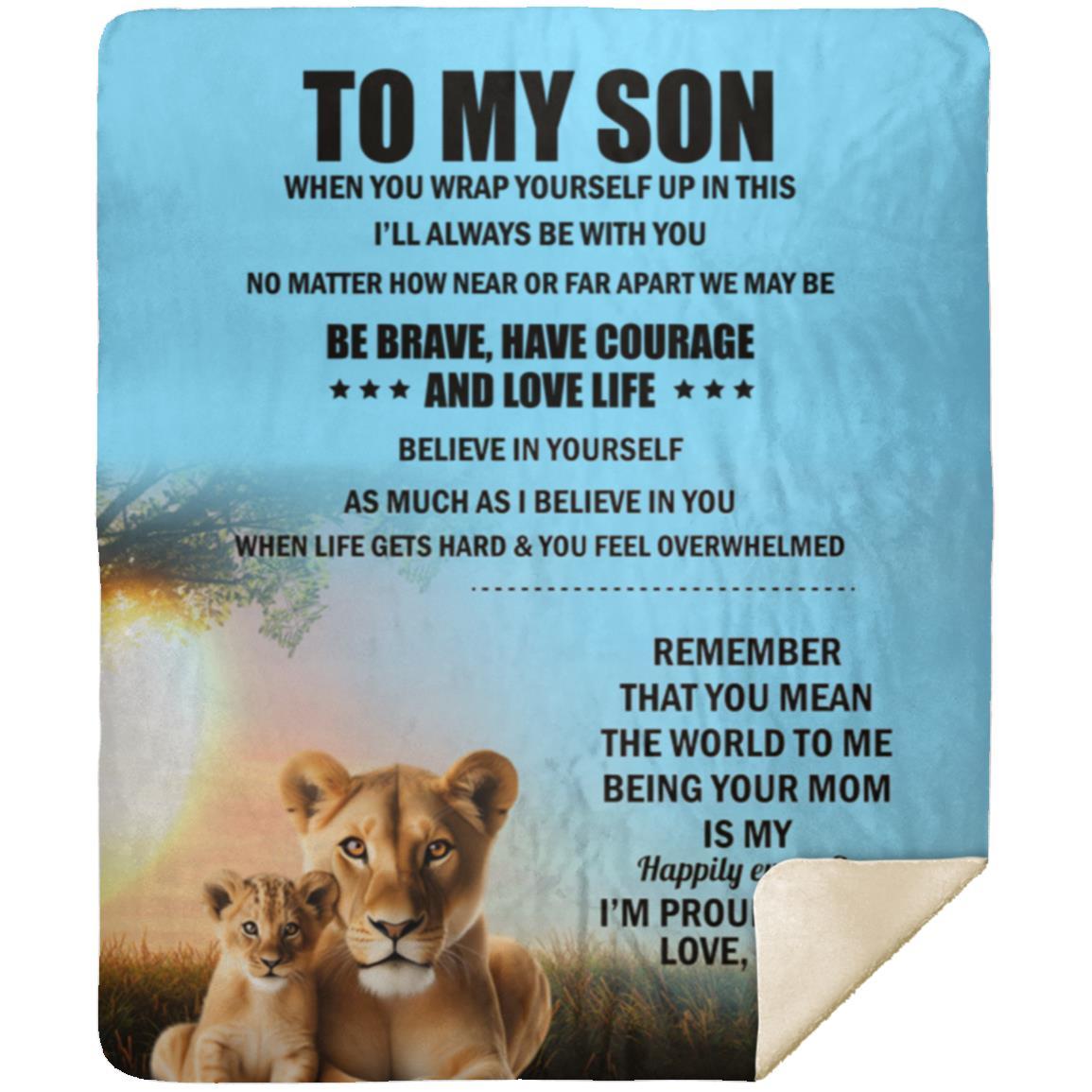 TO MY SON , Love Mom Black letters Blanket