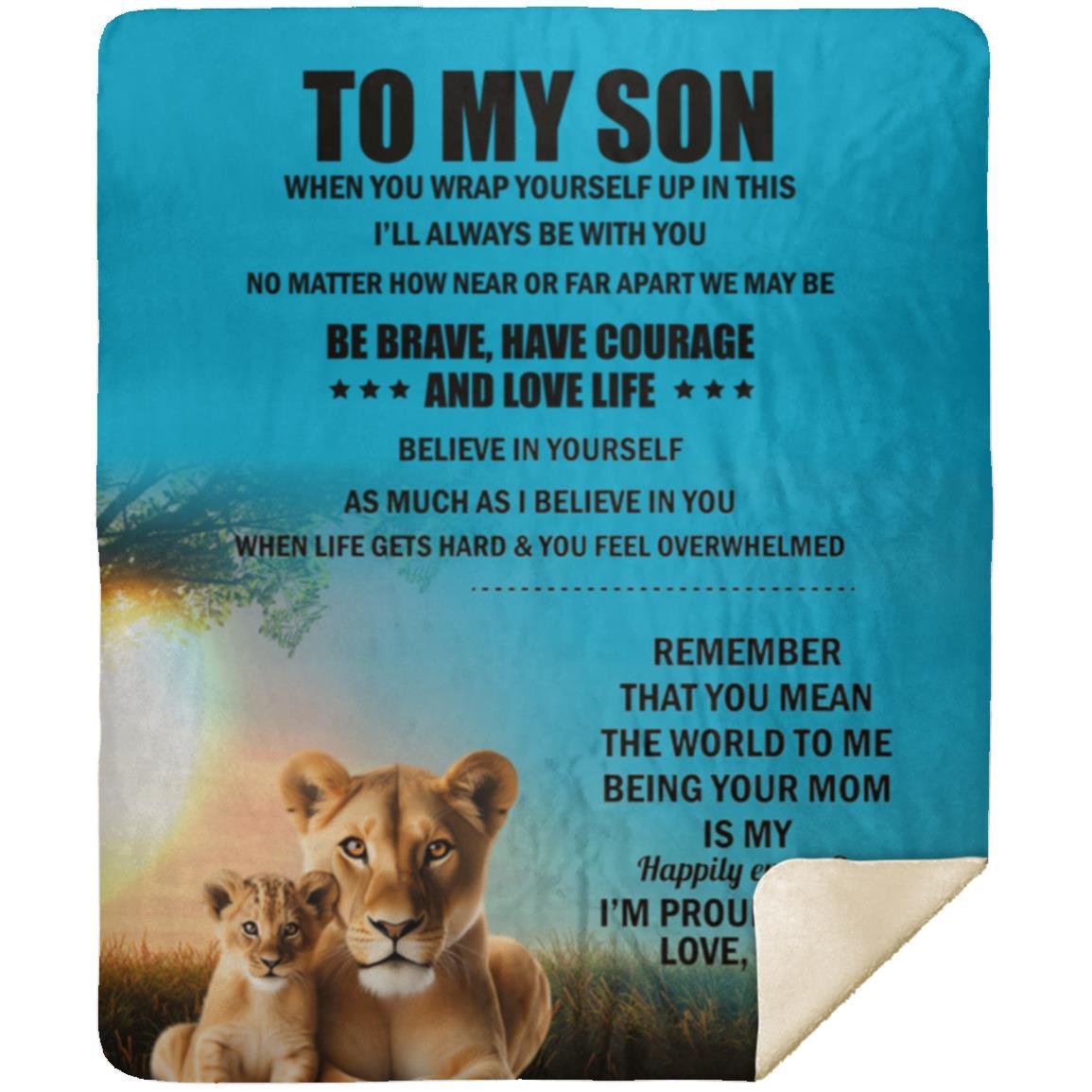 TO MY SON , Love Mom Black letters Blanket