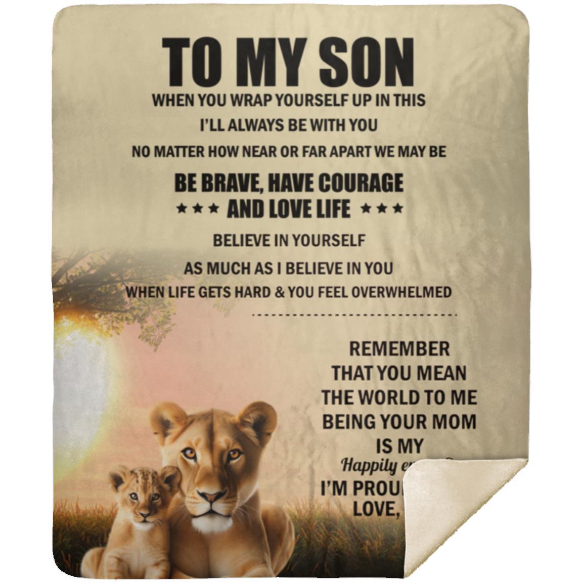TO MY SON , Love Mom Black letters Blanket