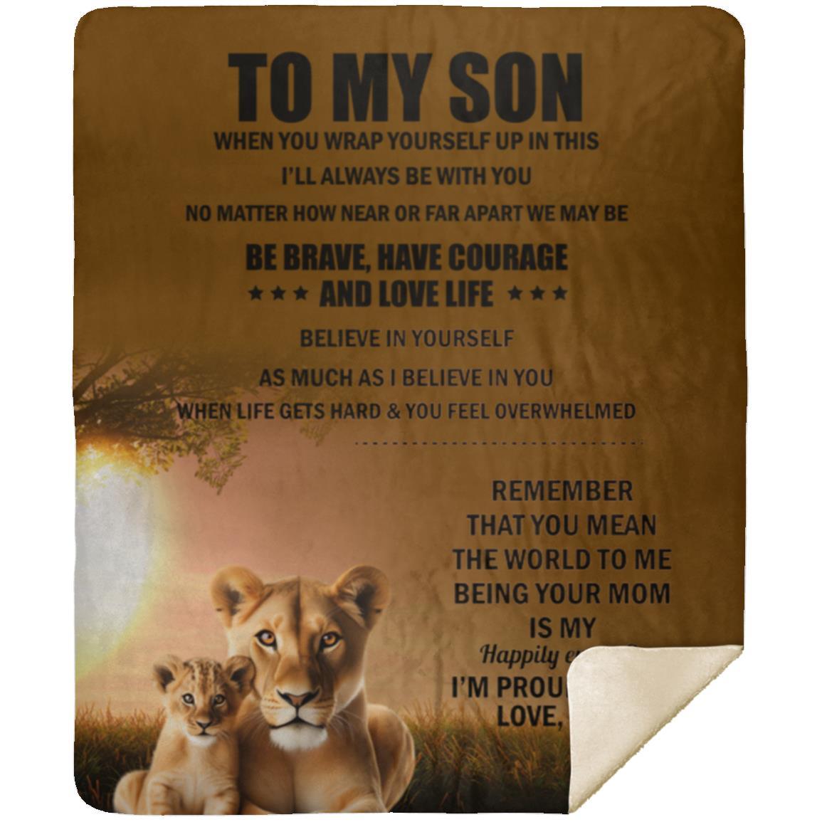 TO MY SON , Love Mom Black letters Blanket