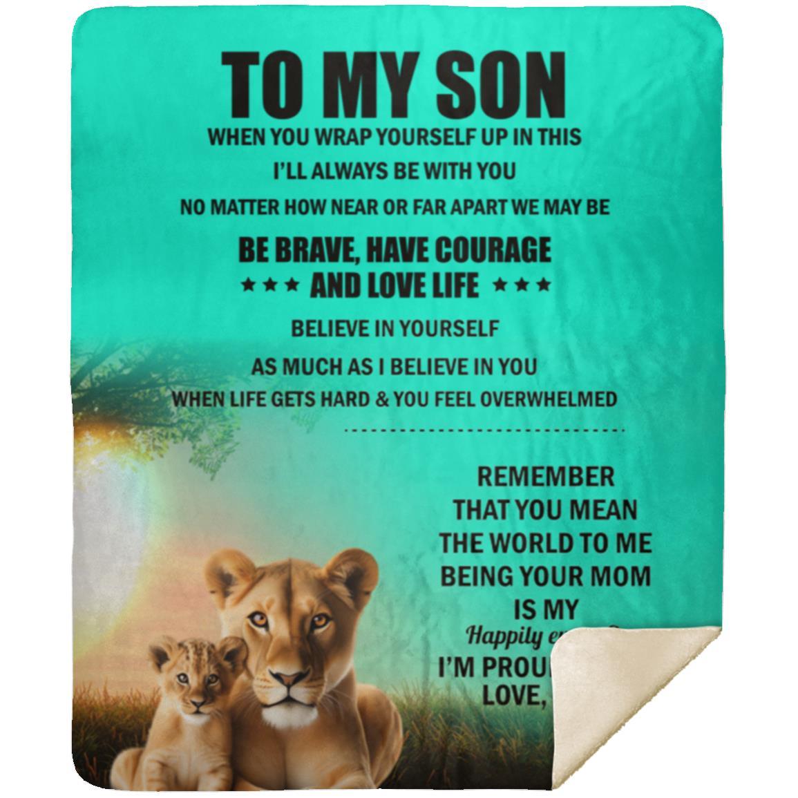TO MY SON , Love Mom Black letters Blanket