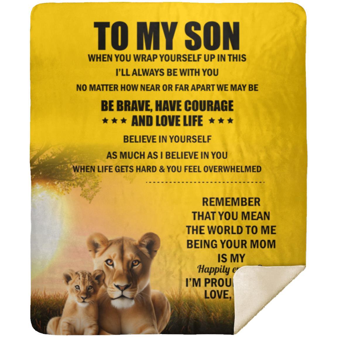 TO MY SON , Love Mom Black letters Blanket