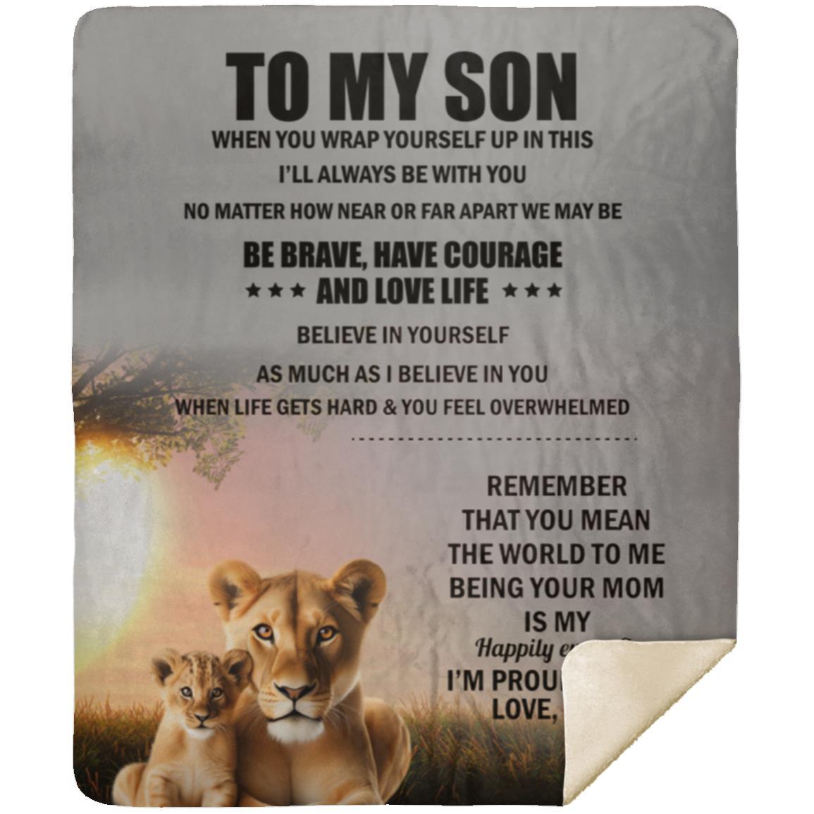 TO MY SON , Love Mom Black letters Blanket
