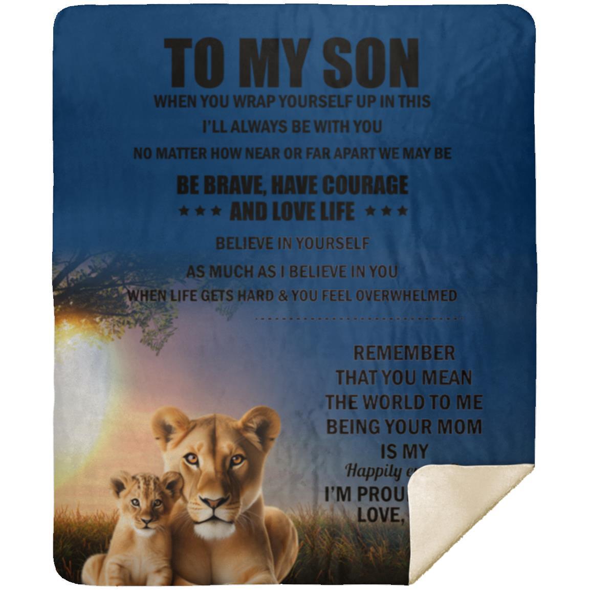 TO MY SON , Love Mom Black letters Blanket