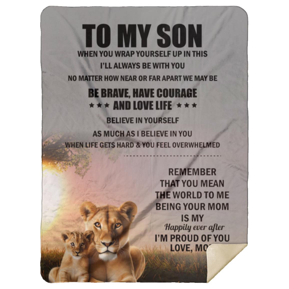 TO MY SON , Love Mom Black letters Blanket