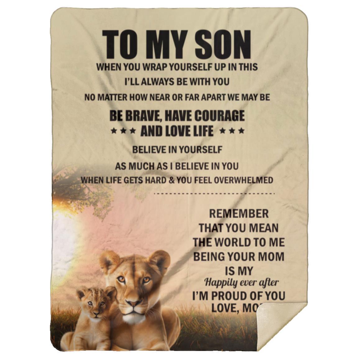 TO MY SON , Love Mom Black letters Blanket