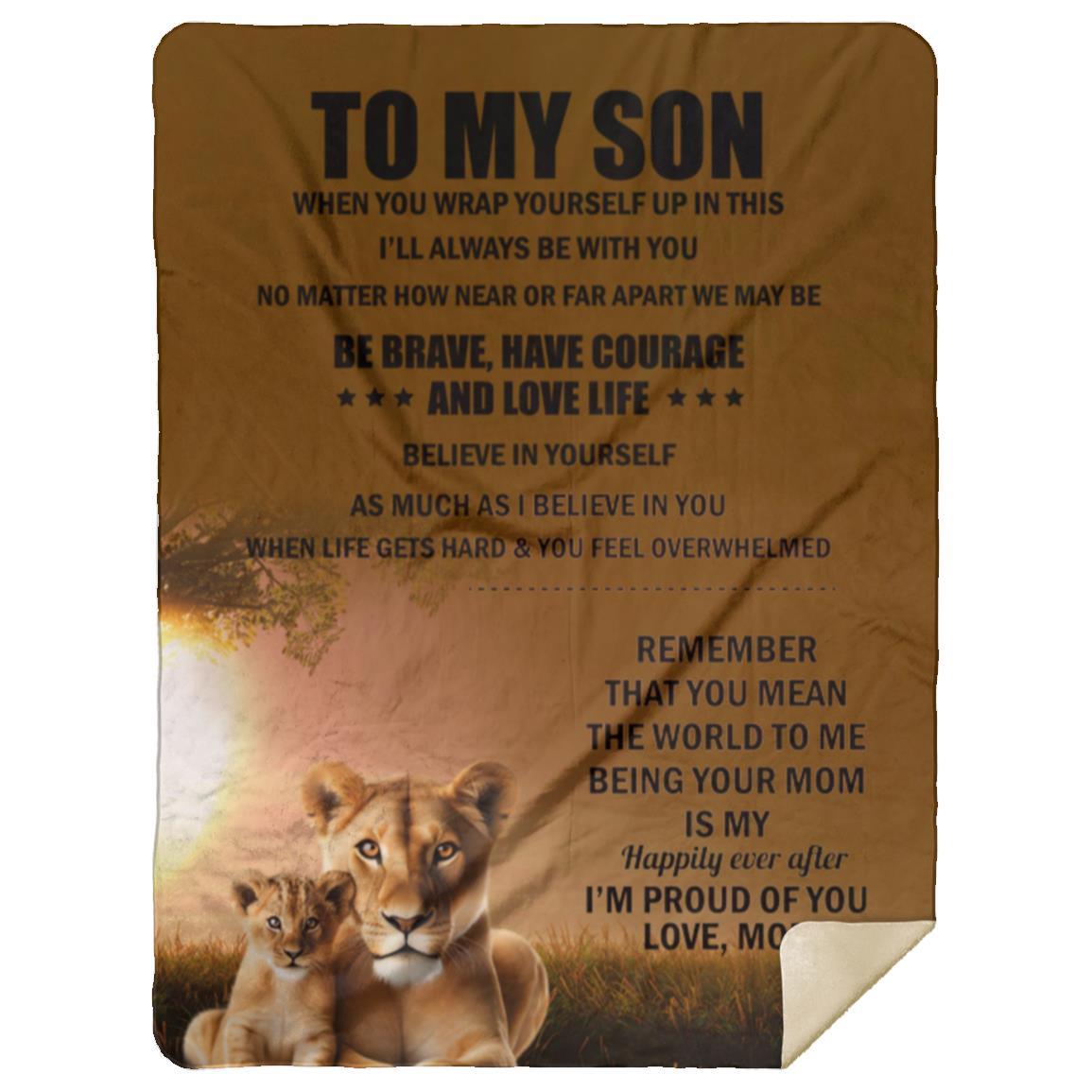 TO MY SON , Love Mom Black letters Blanket