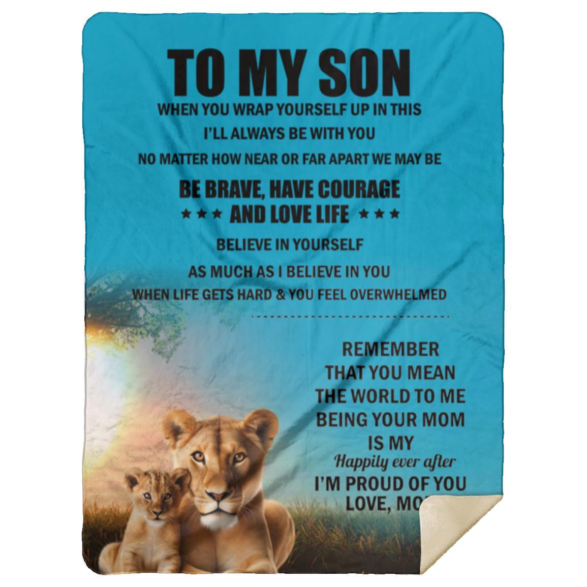 TO MY SON , Love Mom Black letters Blanket