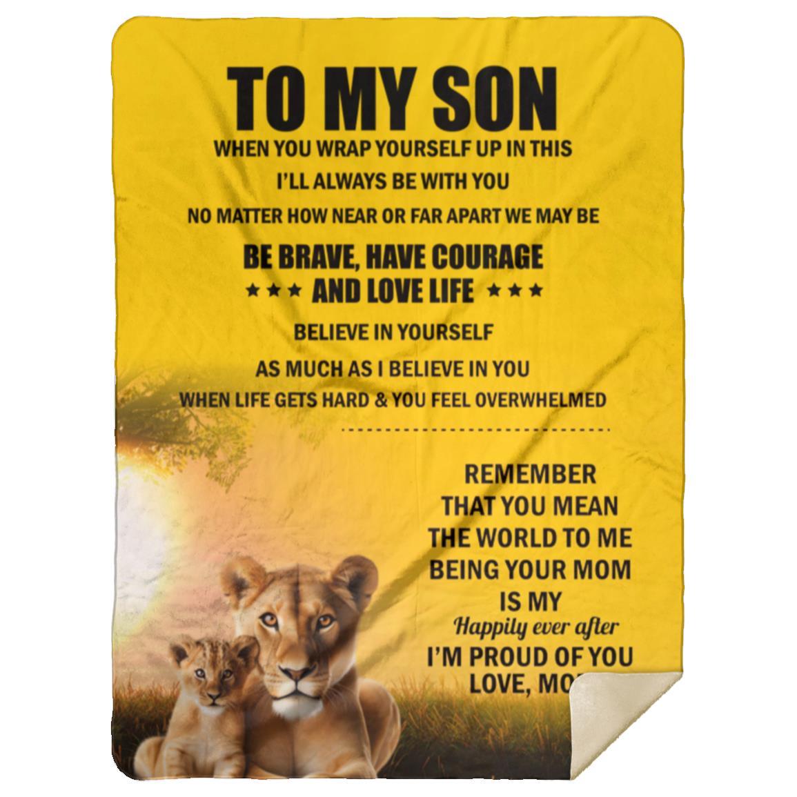 TO MY SON , Love Mom Black letters Blanket