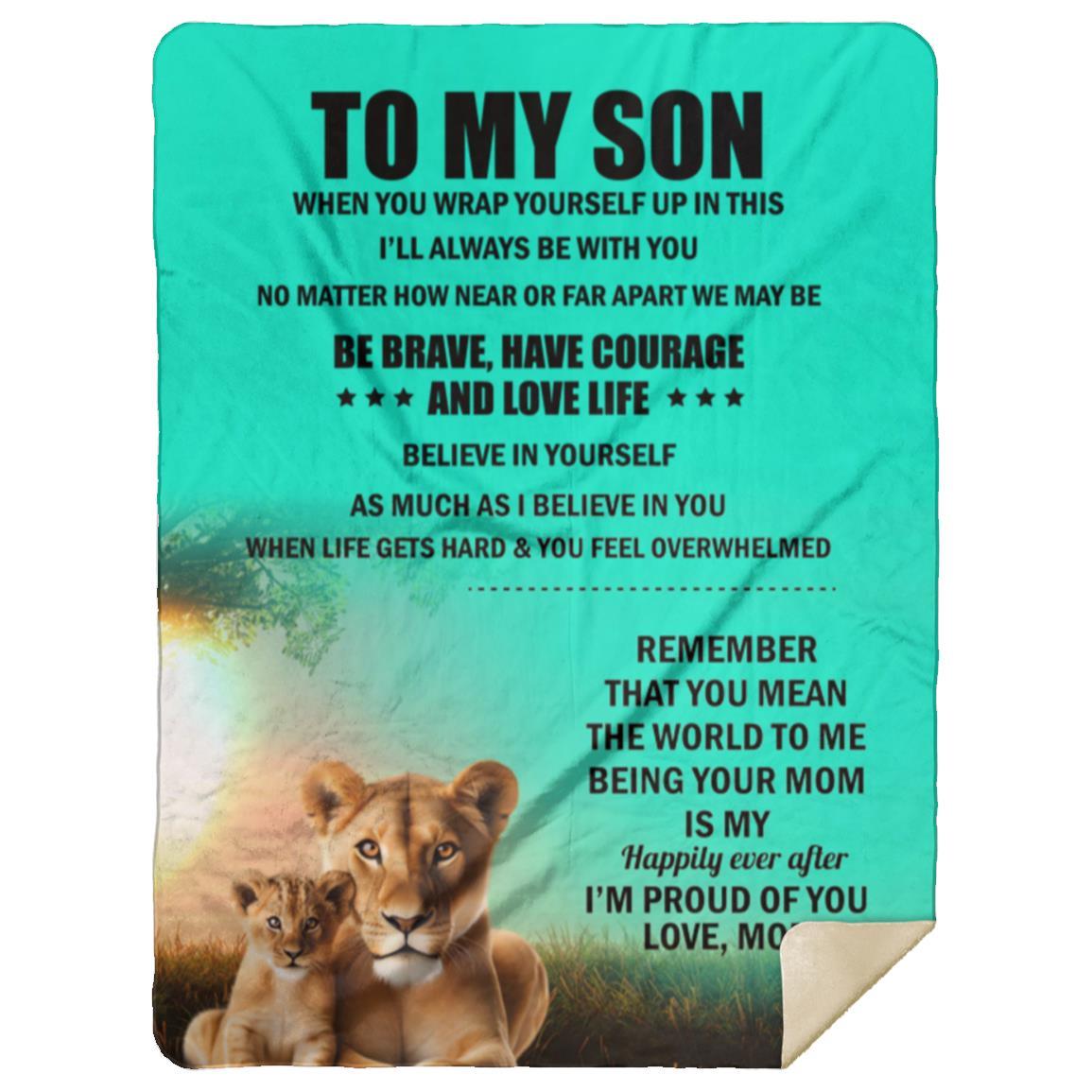 TO MY SON , Love Mom Black letters Blanket