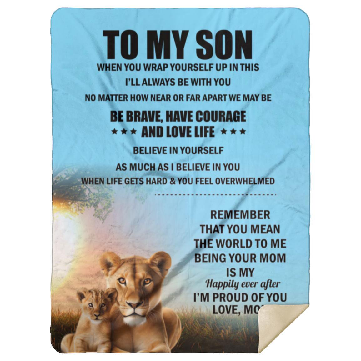 TO MY SON , Love Mom Black letters Blanket
