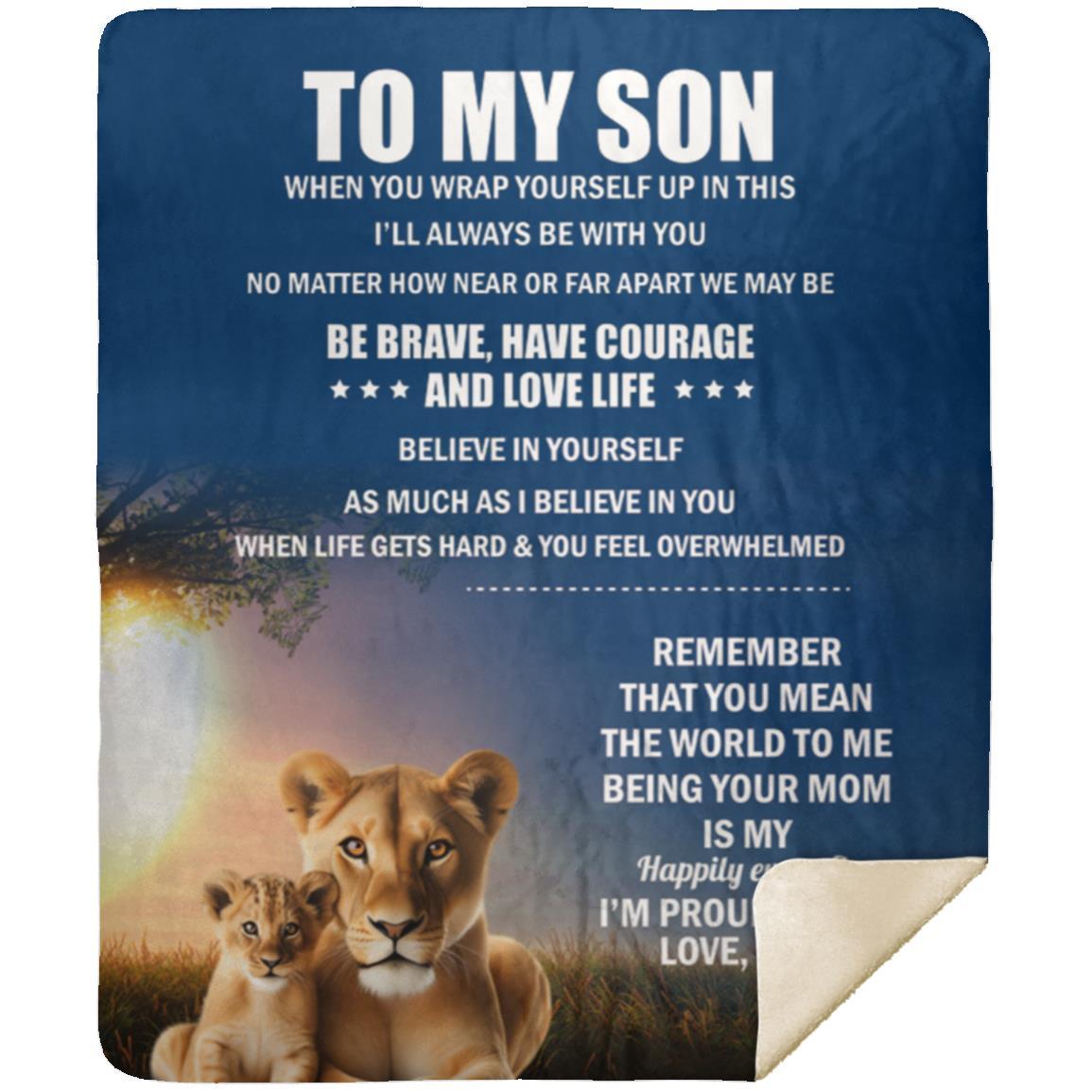 TO MY SON, LOVE MOM BLANKET, WHITE LETTERS