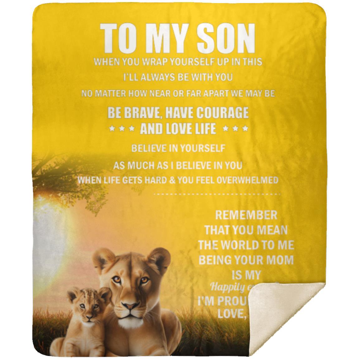 TO MY SON, LOVE MOM BLANKET, WHITE LETTERS