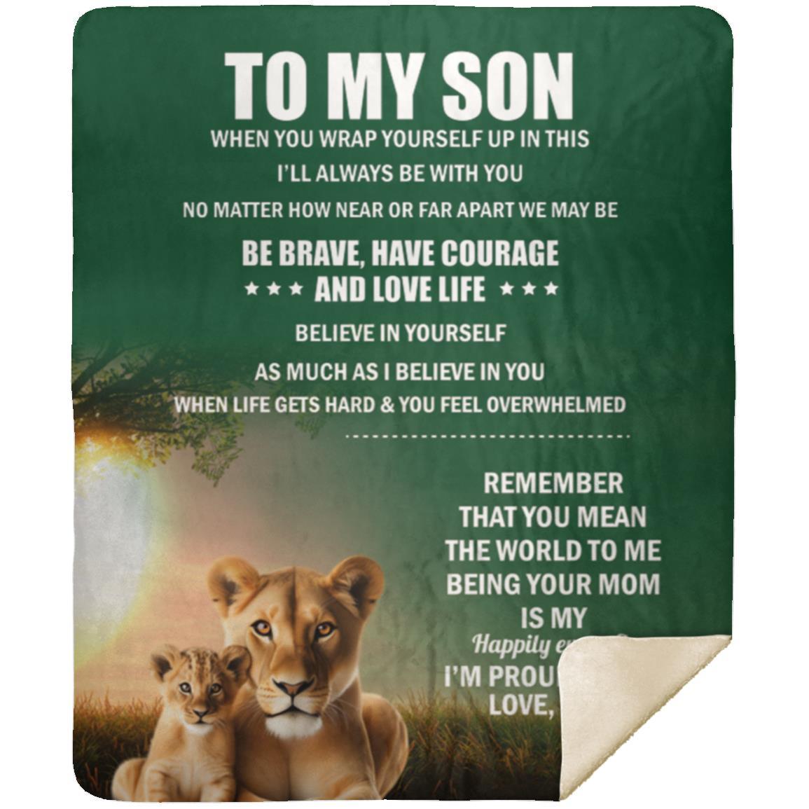 TO MY SON, LOVE MOM BLANKET, WHITE LETTERS