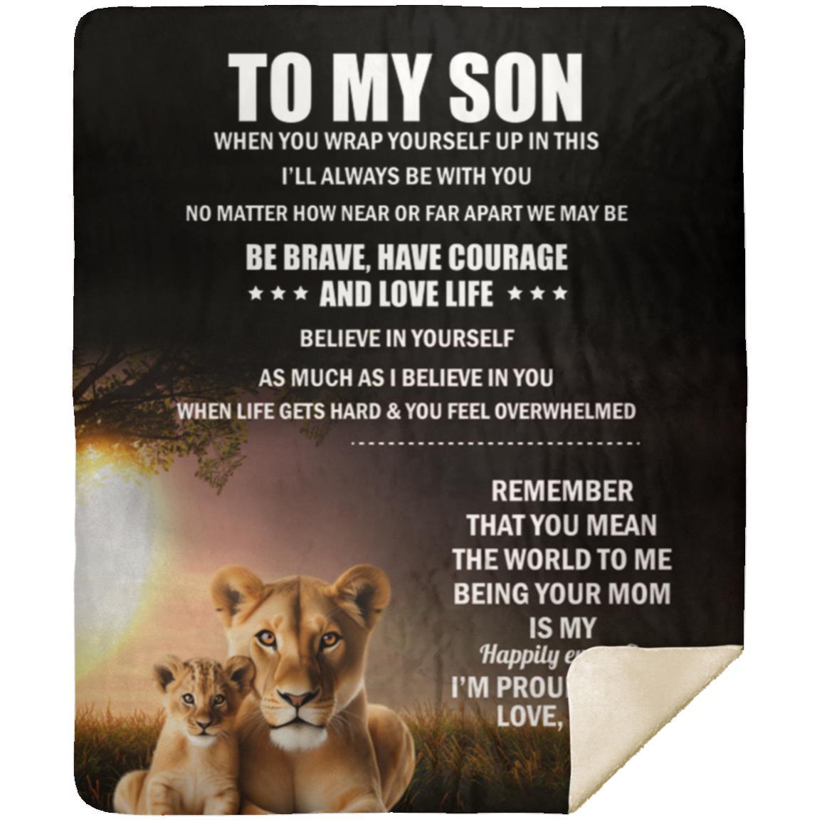 TO MY SON, LOVE MOM BLANKET, WHITE LETTERS