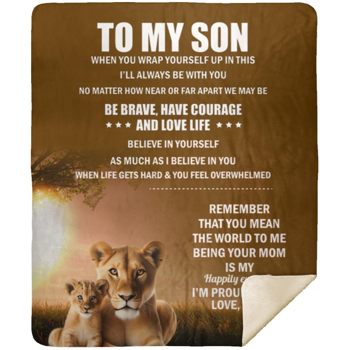 TO MY SON, LOVE MOM BLANKET, WHITE LETTERS