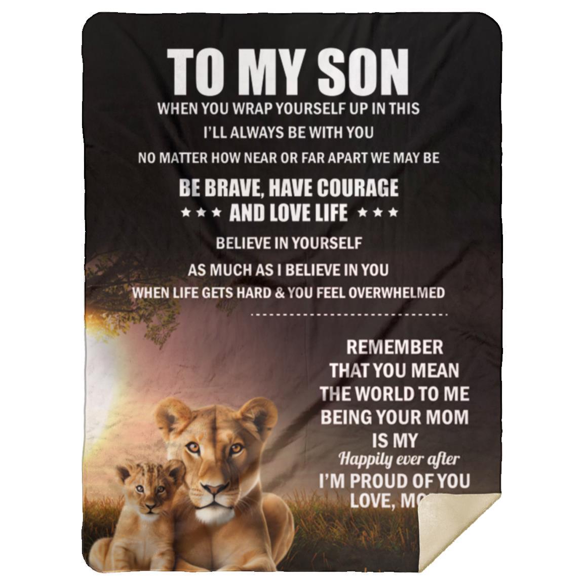 TO MY SON, LOVE MOM BLANKET, WHITE LETTERS