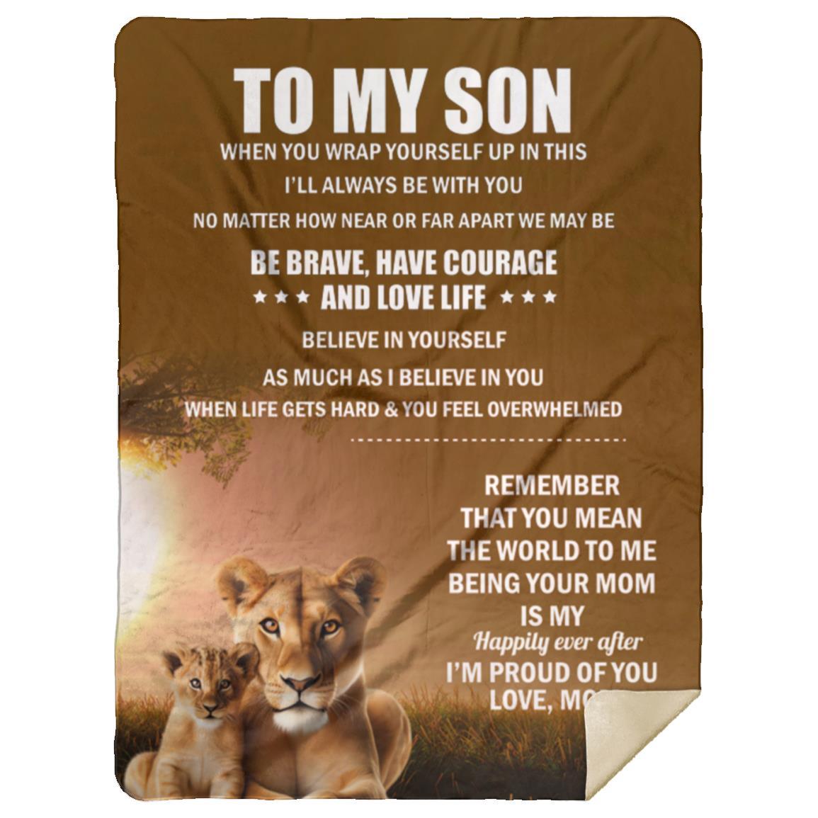 TO MY SON, LOVE MOM BLANKET, WHITE LETTERS