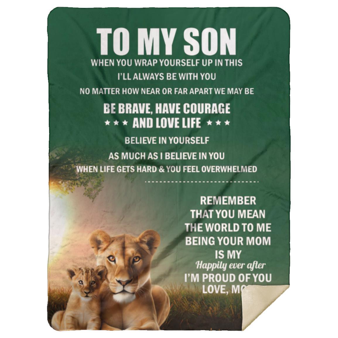 TO MY SON, LOVE MOM BLANKET, WHITE LETTERS