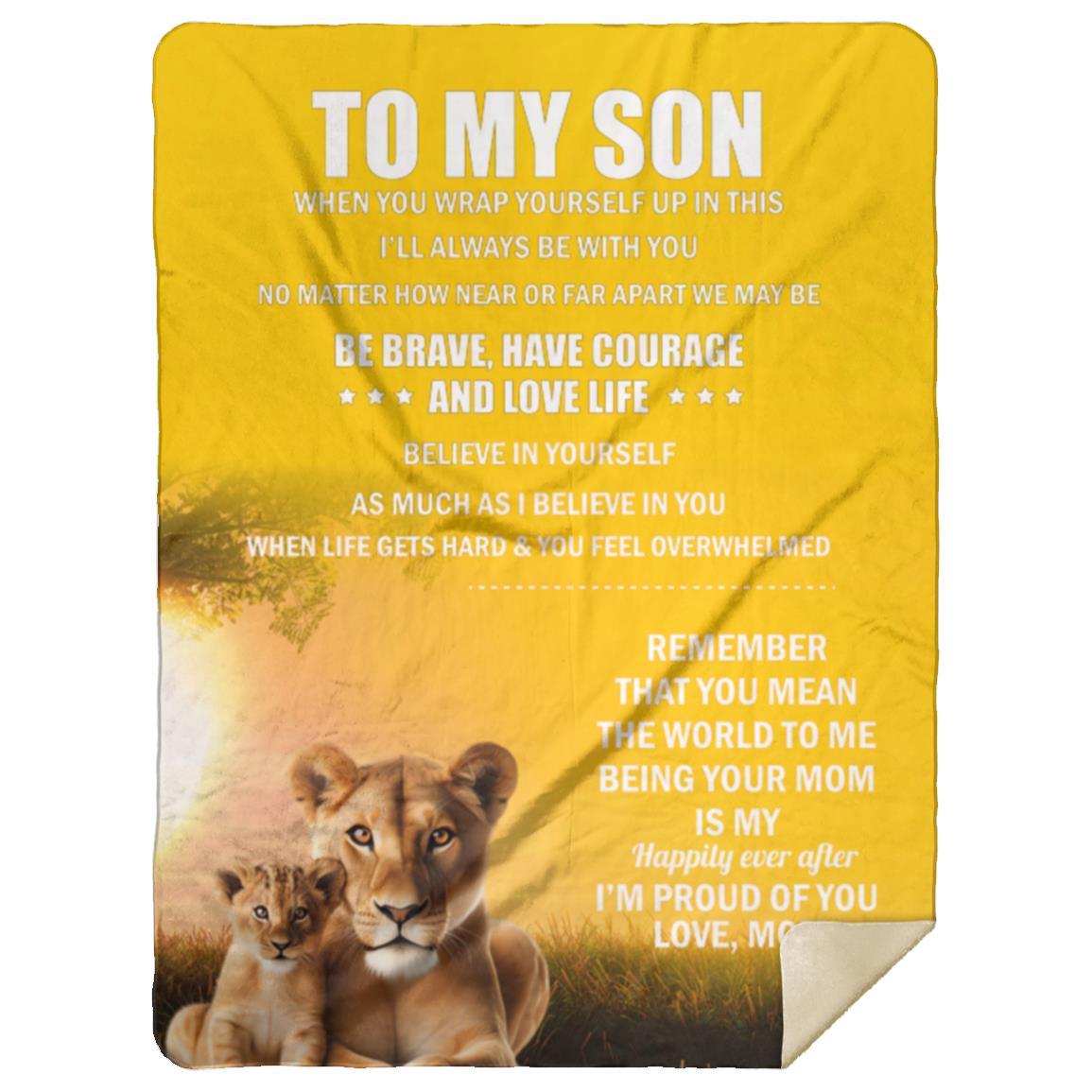 TO MY SON, LOVE MOM BLANKET, WHITE LETTERS
