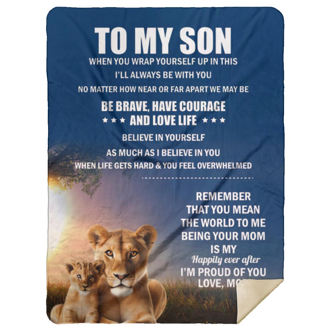 TO MY SON, LOVE MOM BLANKET, WHITE LETTERS