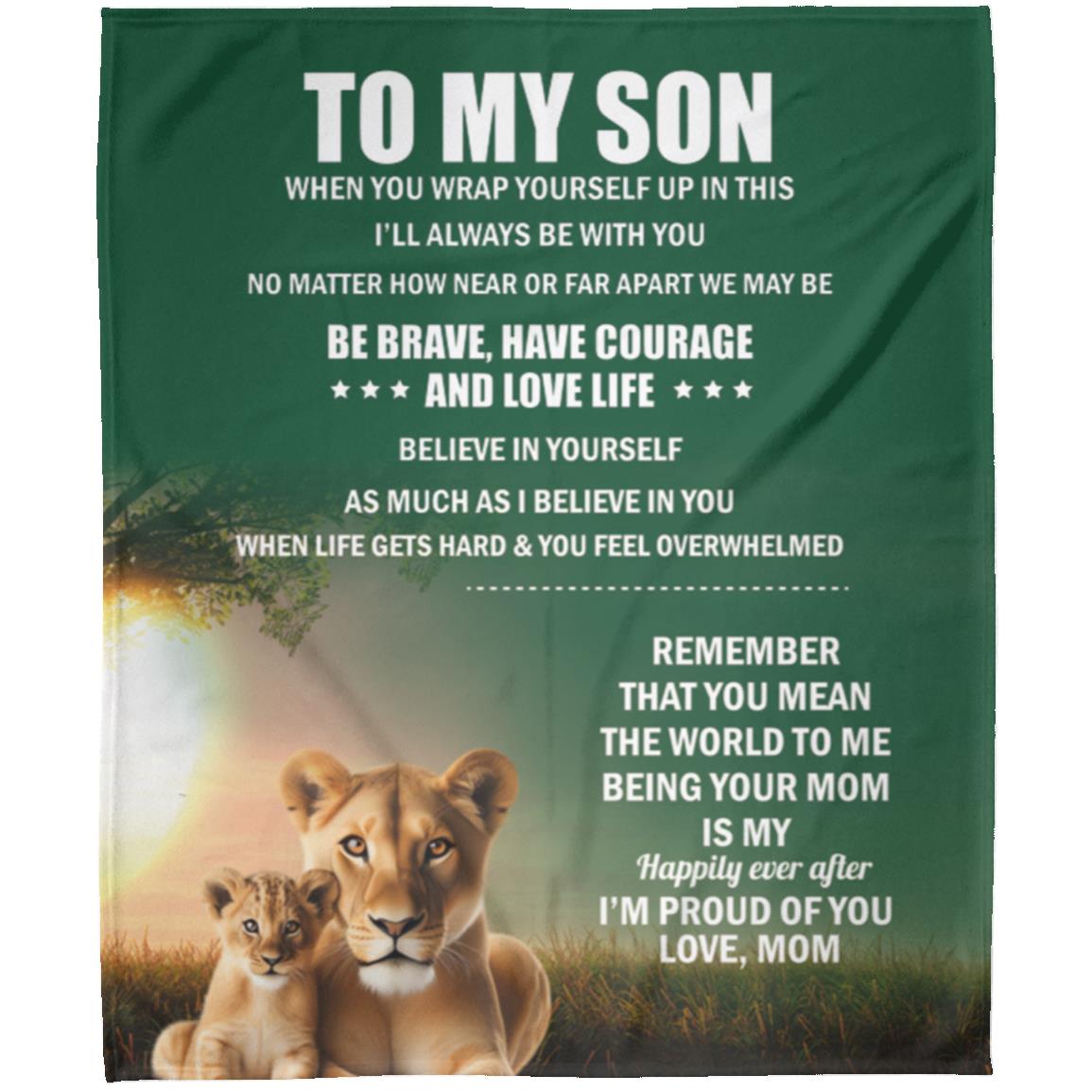 TO MY SON, LOVE MOM BLANKET, WHITE LETTERS