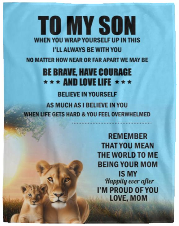 TO MY SON , Love Mom Black letters Blanket
