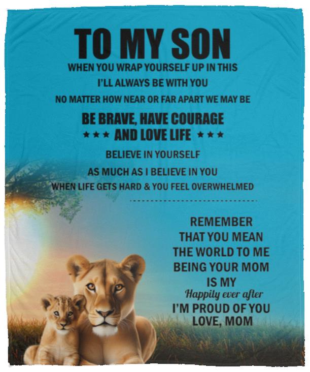 TO MY SON , Love Mom Black letters Blanket