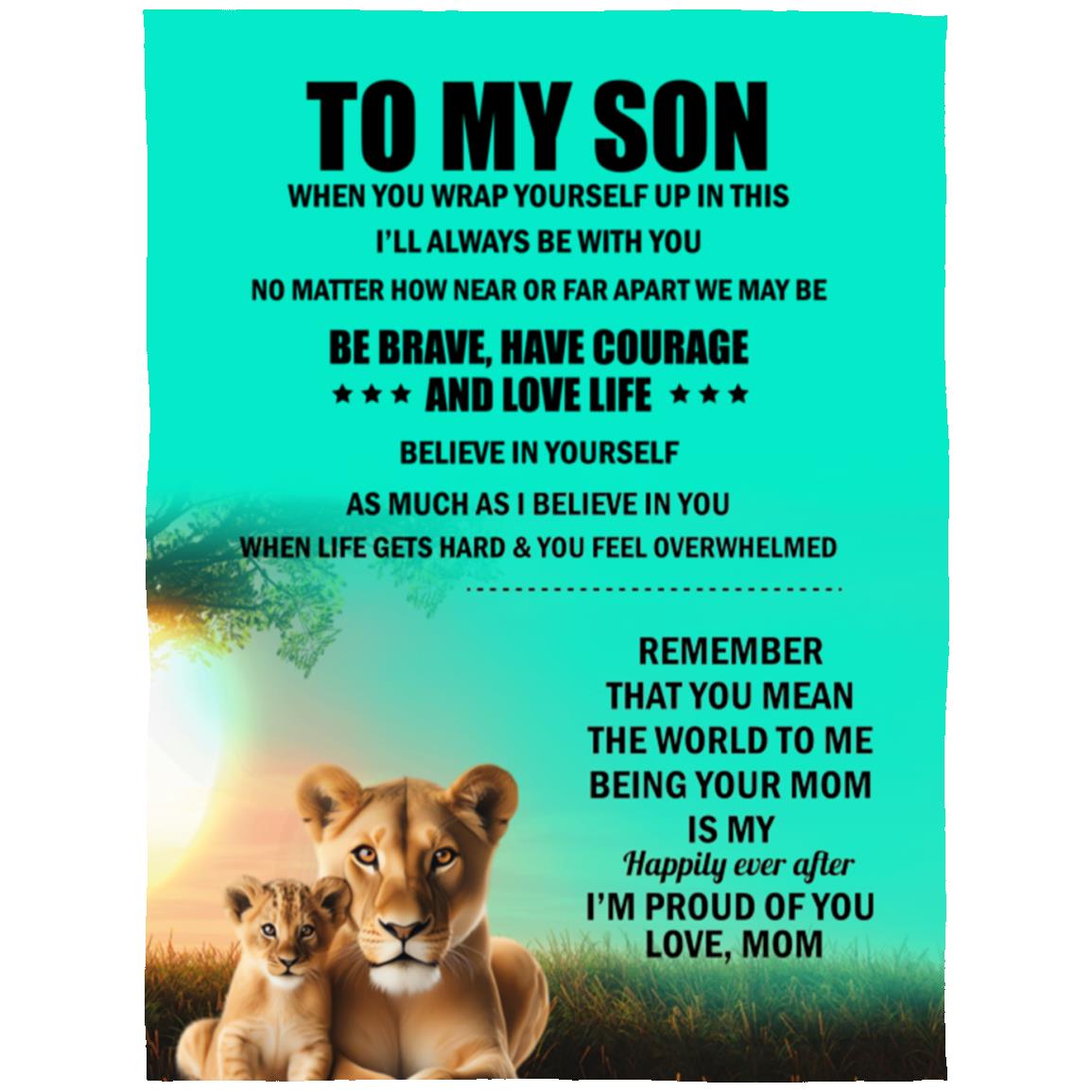 TO MY SON , Love Mom Black letters Blanket