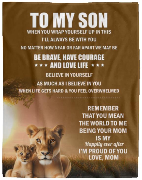 TO MY SON, LOVE MOM BLANKET, WHITE LETTERS