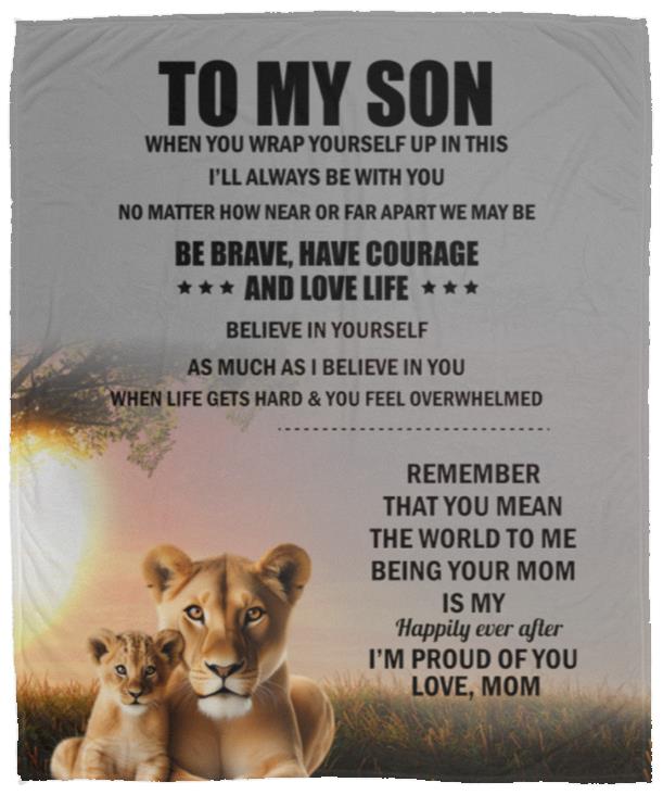 TO MY SON , Love Mom Black letters Blanket