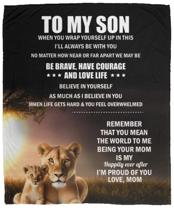TO MY SON, LOVE MOM BLANKET, WHITE LETTERS