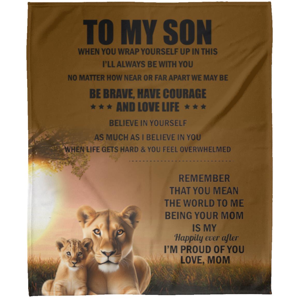 TO MY SON , Love Mom Black letters Blanket