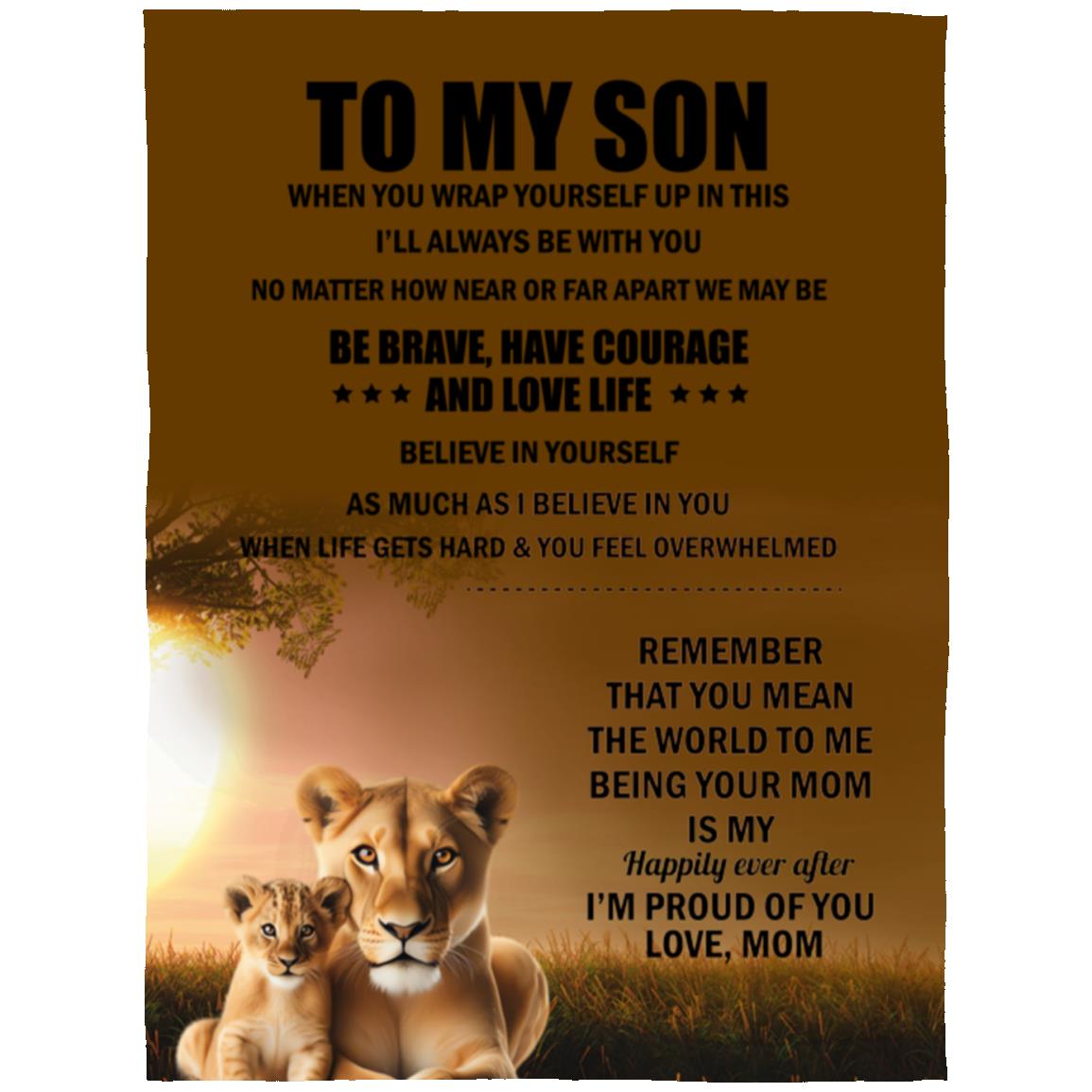 TO MY SON , Love Mom Black letters Blanket