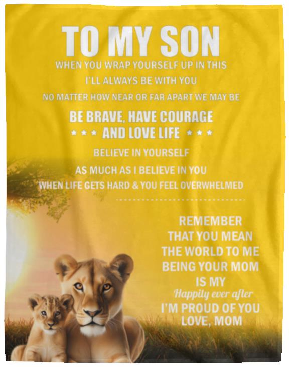 TO MY SON, LOVE MOM BLANKET, WHITE LETTERS