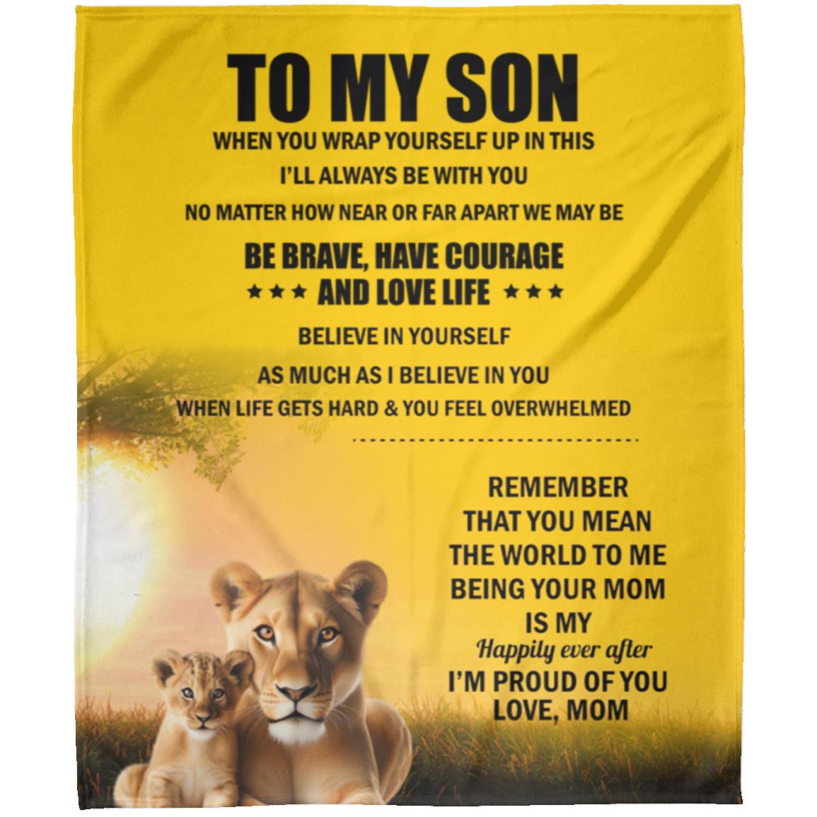 TO MY SON , Love Mom Black letters Blanket