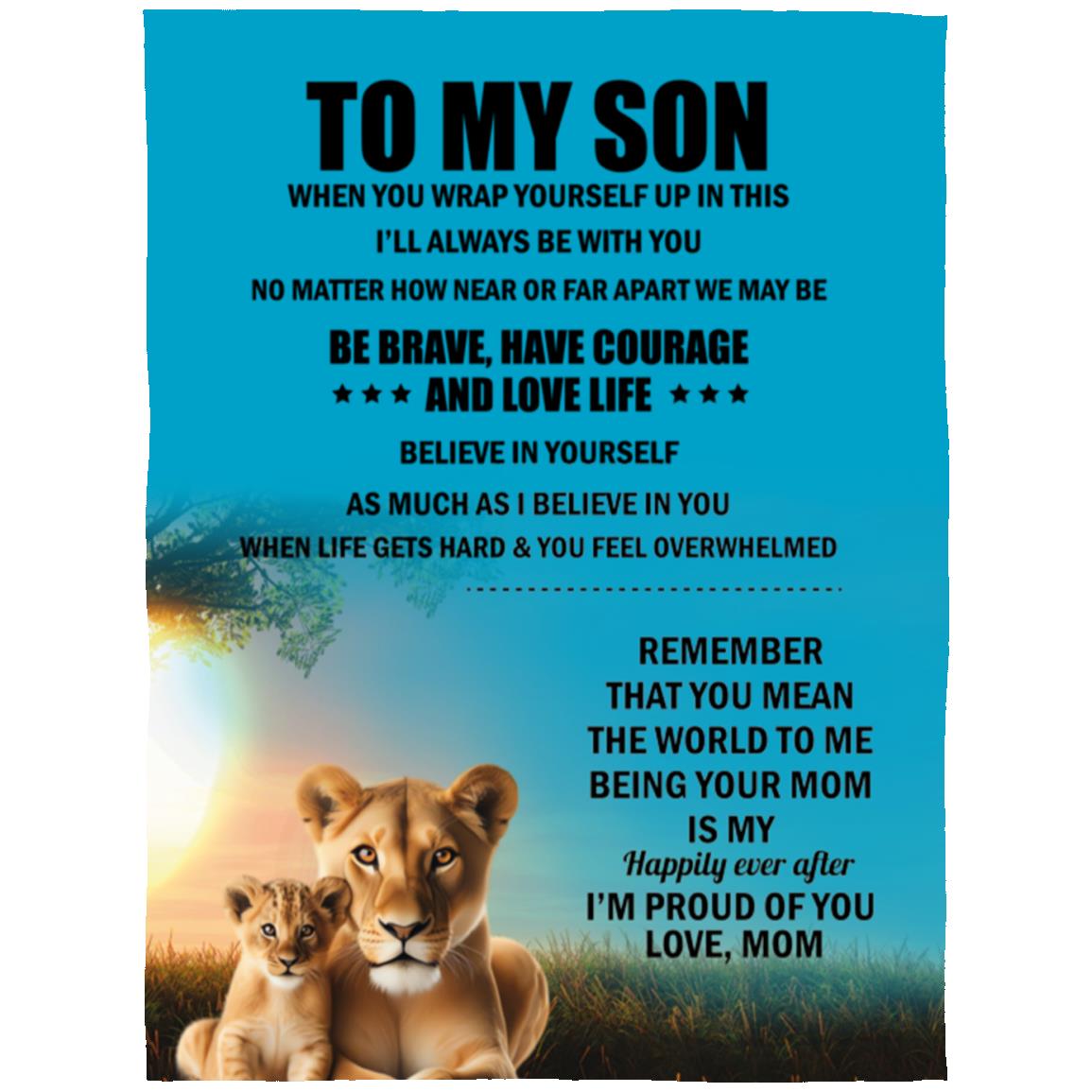 TO MY SON , Love Mom Black letters Blanket