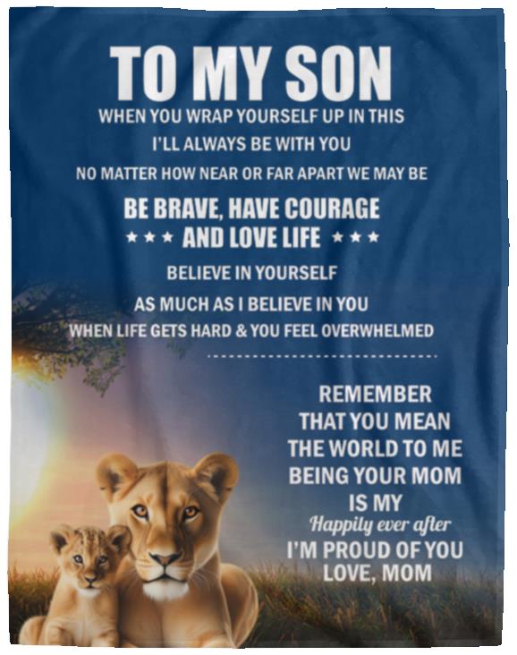 TO MY SON, LOVE MOM BLANKET, WHITE LETTERS