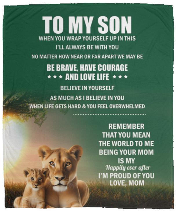 TO MY SON, LOVE MOM BLANKET, WHITE LETTERS