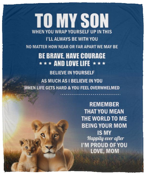 TO MY SON, LOVE MOM BLANKET, WHITE LETTERS