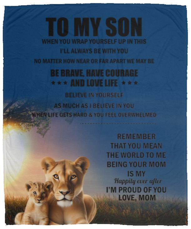 TO MY SON , Love Mom Black letters Blanket