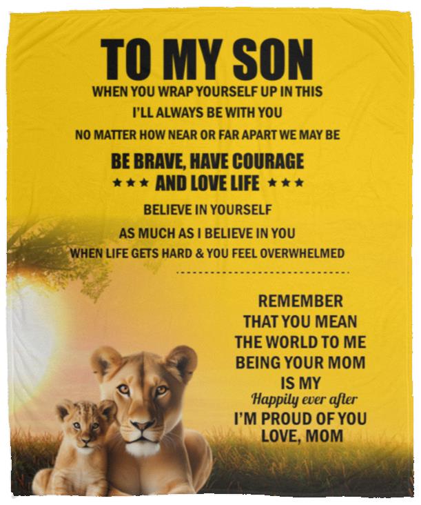 TO MY SON , Love Mom Black letters Blanket