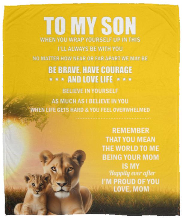 TO MY SON, LOVE MOM BLANKET, WHITE LETTERS