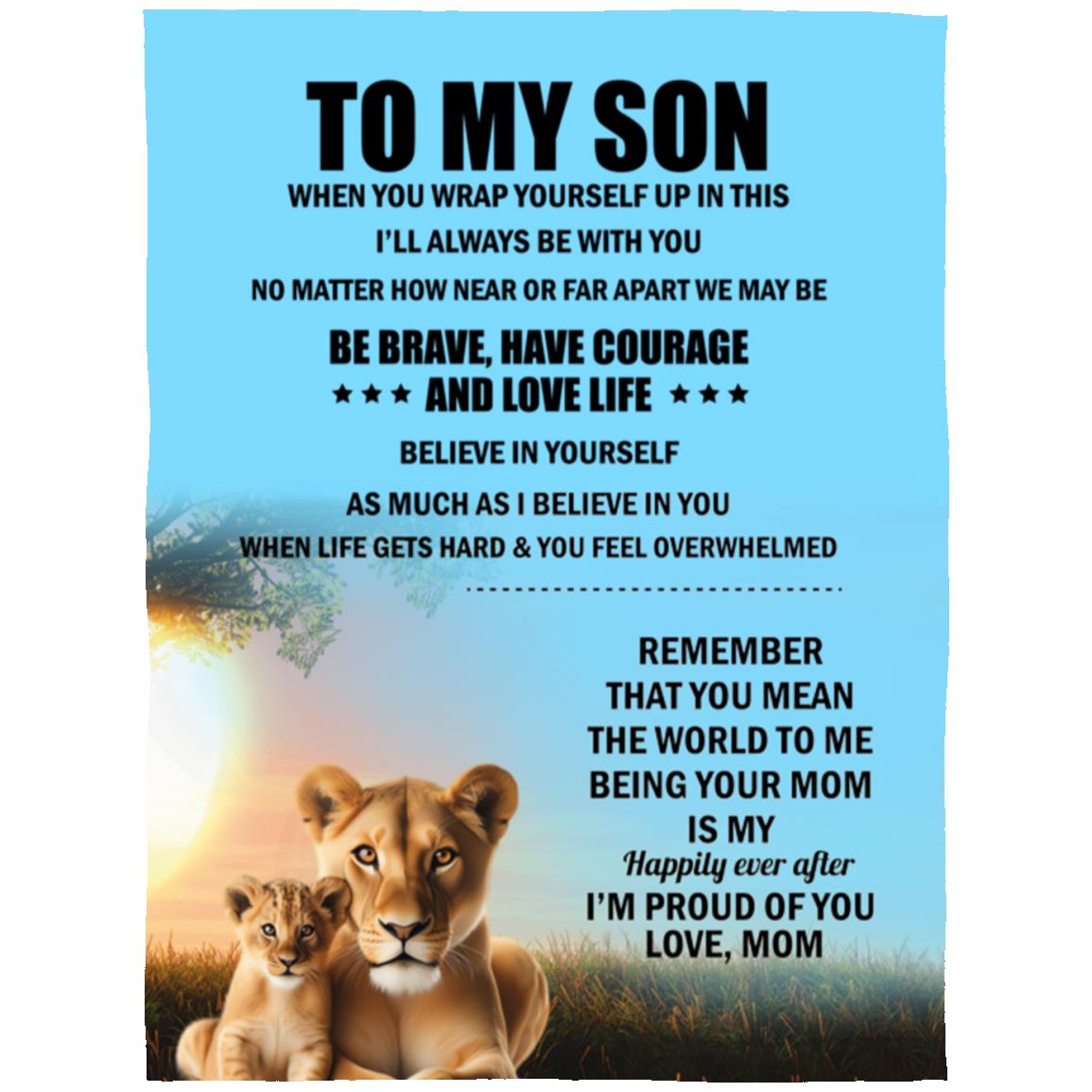 TO MY SON , Love Mom Black letters Blanket