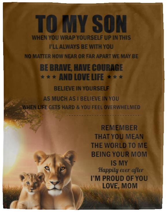 TO MY SON , Love Mom Black letters Blanket