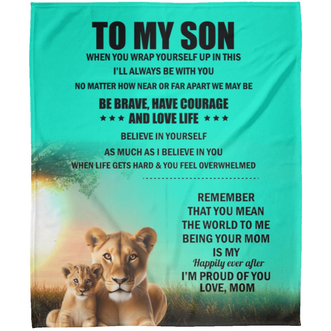 TO MY SON , Love Mom Black letters Blanket