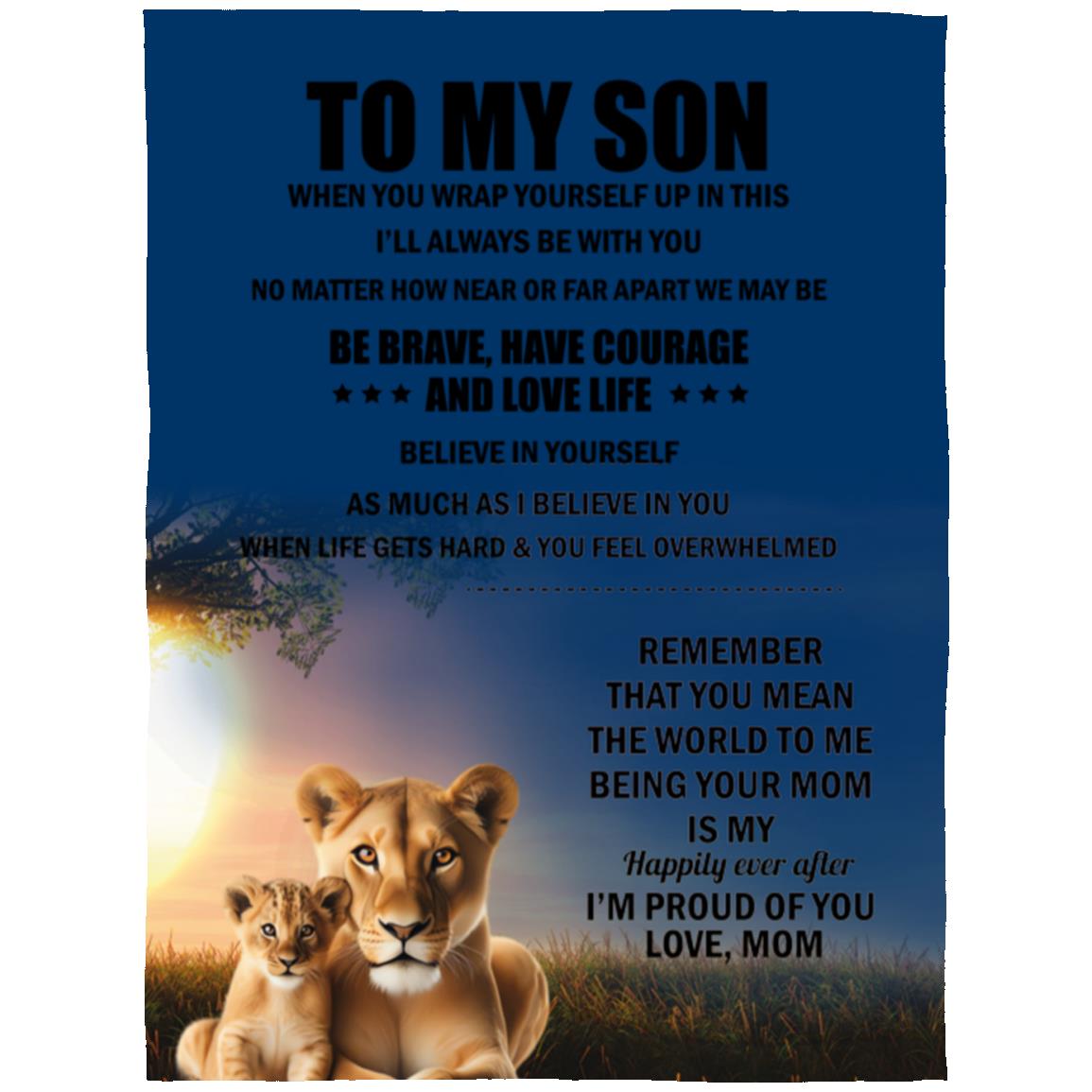 TO MY SON , Love Mom Black letters Blanket