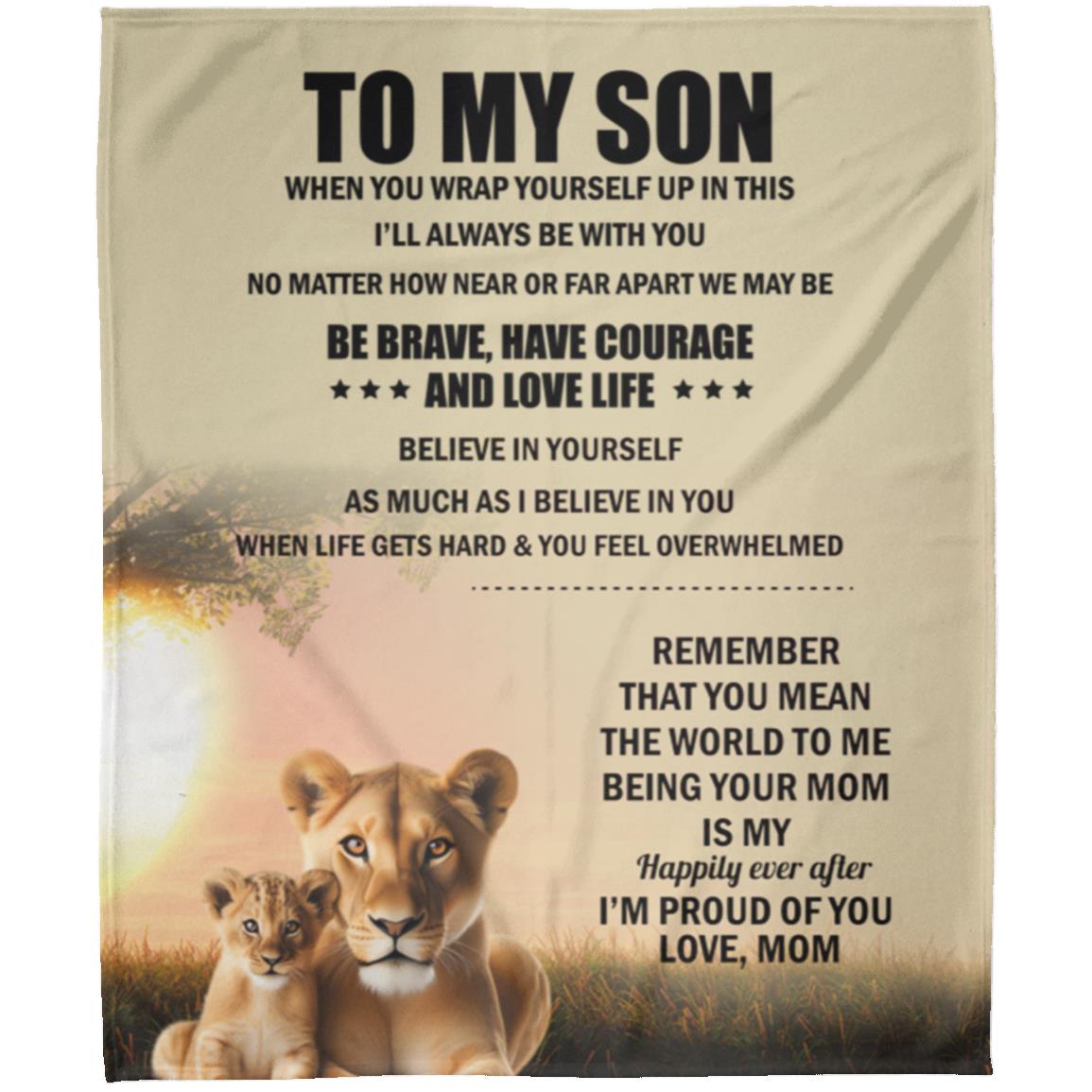 TO MY SON , Love Mom Black letters Blanket